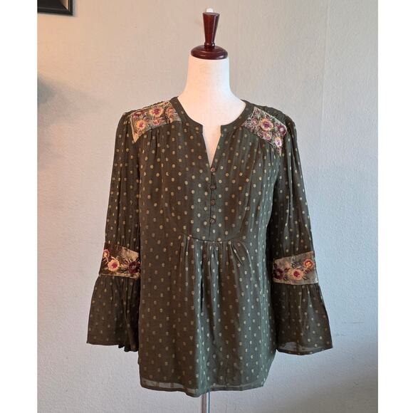 Chico's Women's Polka Dot Peasant Blouse SZ 1 Boho - Picture 1 of 7